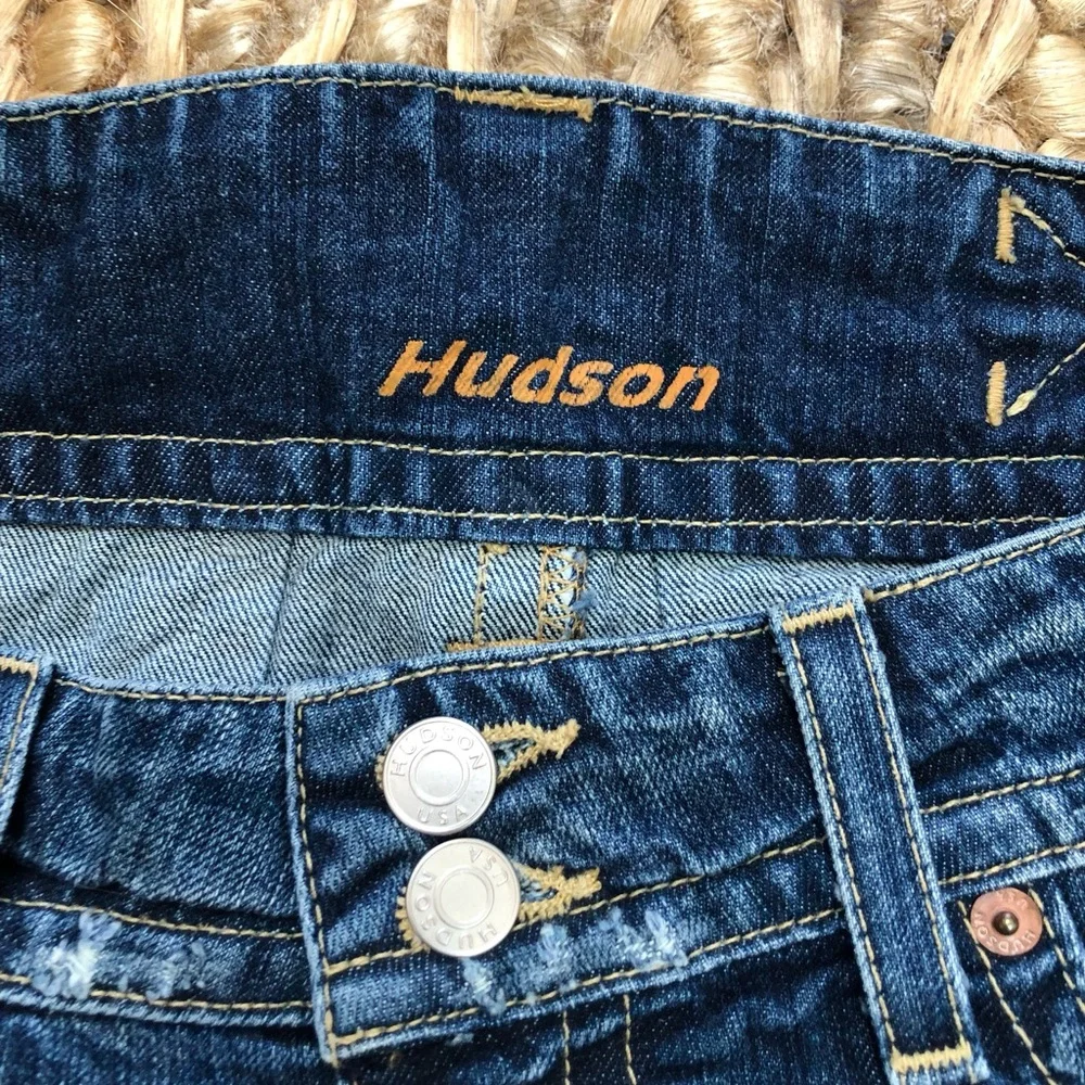 Hudson Jeans Vintage Y2K Distressed Denim Mini Skirt Flap Pockets